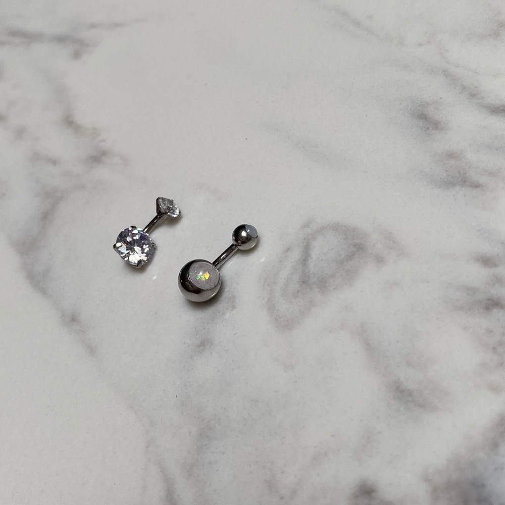 Belly button rings set of 2 cz and opal